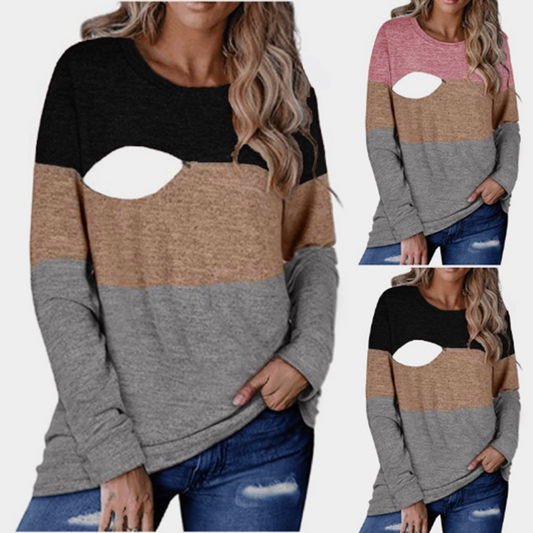 Nursing Top – Lift-Up Layer Access, Colorblock Crewneck – view 2