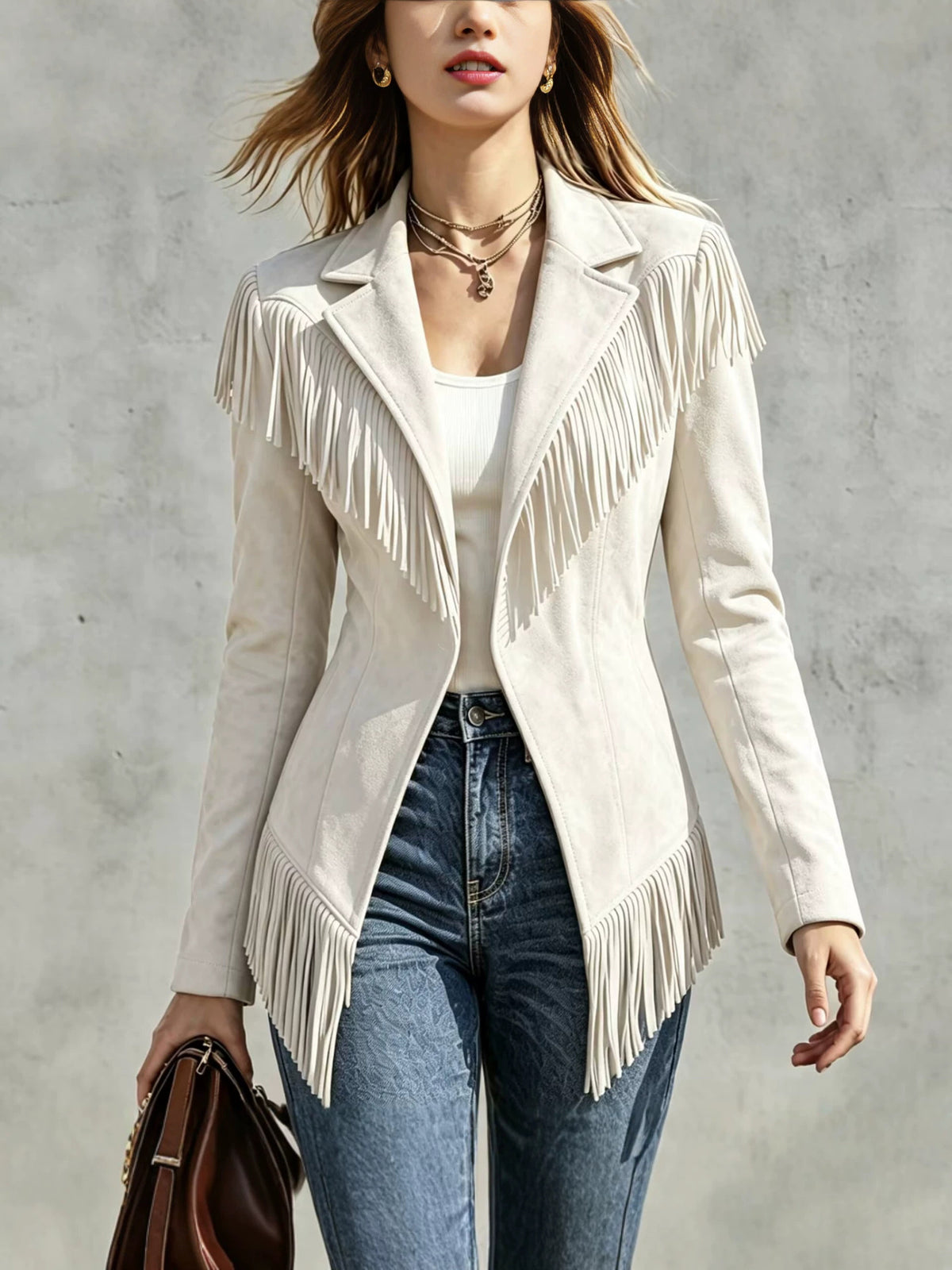 Faux Suede Fringe Blazer Jacket – 8 Colors – view 11