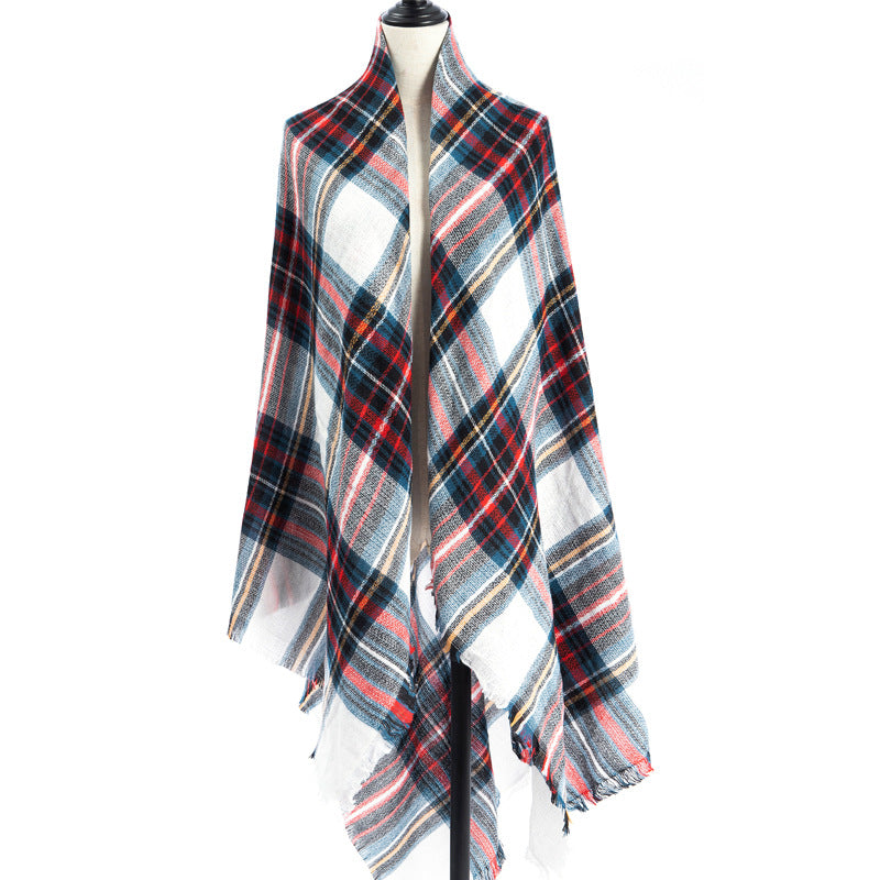 Plaid Square Blanket Scarf – 55 × 55 in – A7