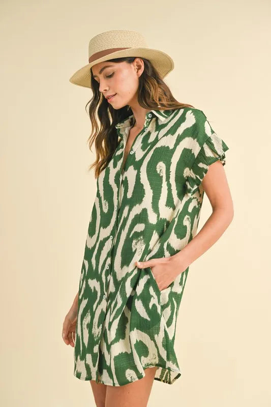 Abstract Print Frill Sleeve Mini Dress — view 2