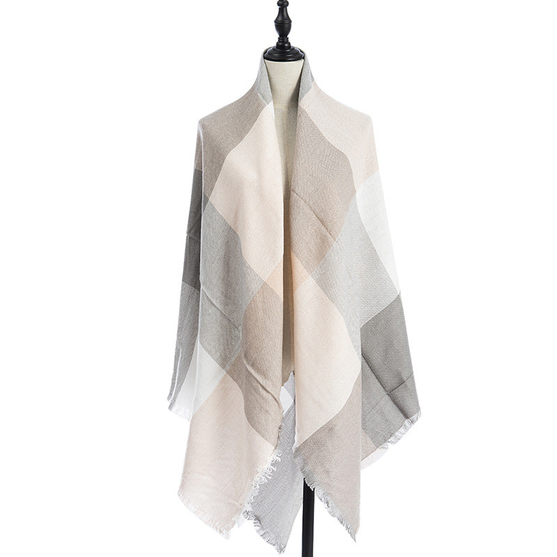 Plaid Square Blanket Scarf – 55 × 55 in – D1