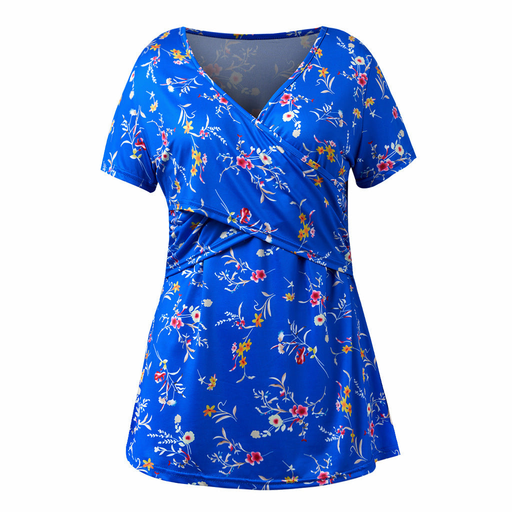 Crossover Nursing Top – Short-Sleeve Dot & Floral Print – view 14