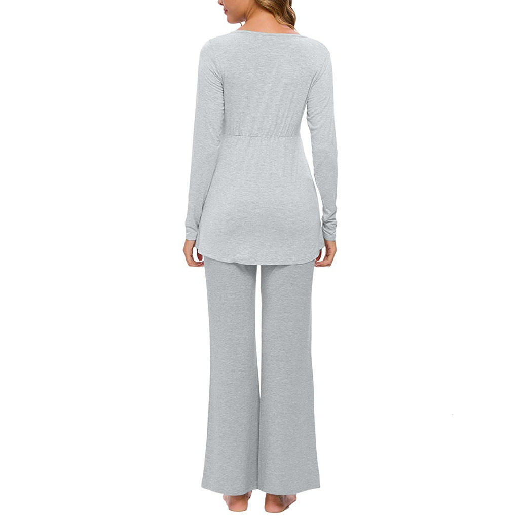 Layered V-Neck Nursing Pajama Set – Long-Sleeve Top & Pants – view 8