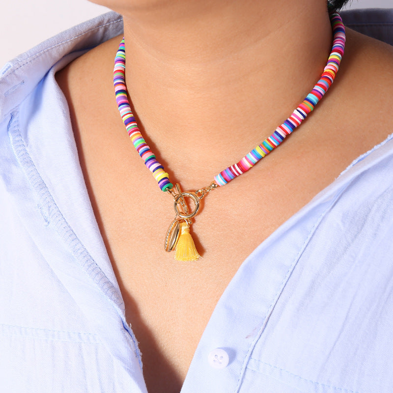 Clay Bead Shell Charm Necklace – 16 in – view 2