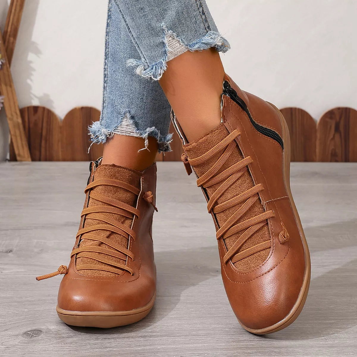 Faux Leather Ankle Boots – Lace-Up — view 11