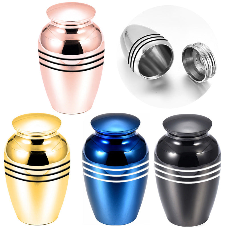 Striped Mini Cremation Urn – Stainless Steel, 70 × 45 mm – detail view 2