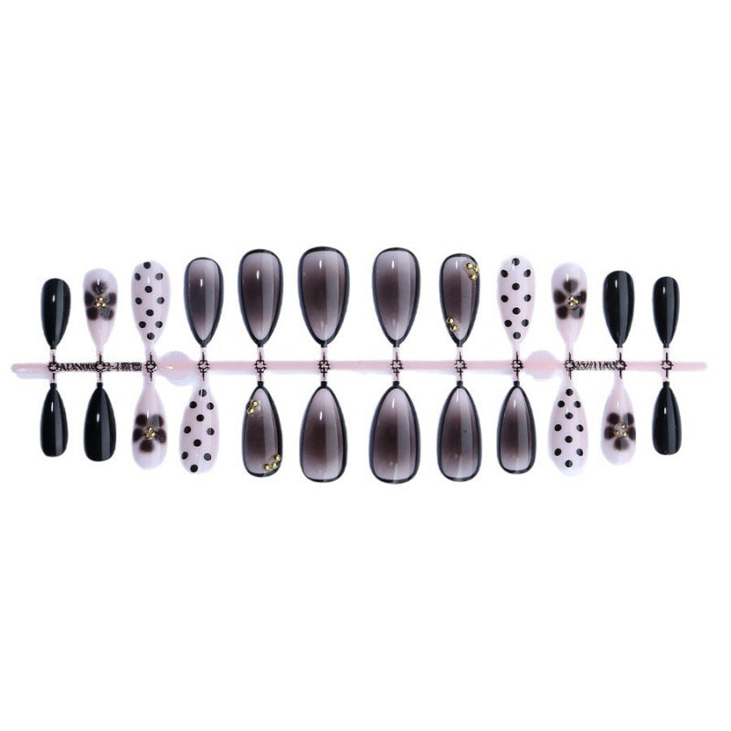 Dark Polka Dot Almond Press-On Nails – 24 Pcs – view 3