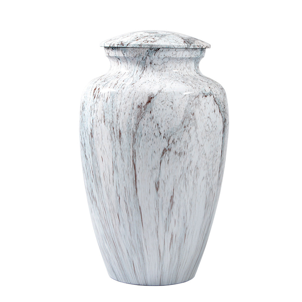 Aluminum Cremation Urn for Ashes – White Marble-Look Finish – view 4