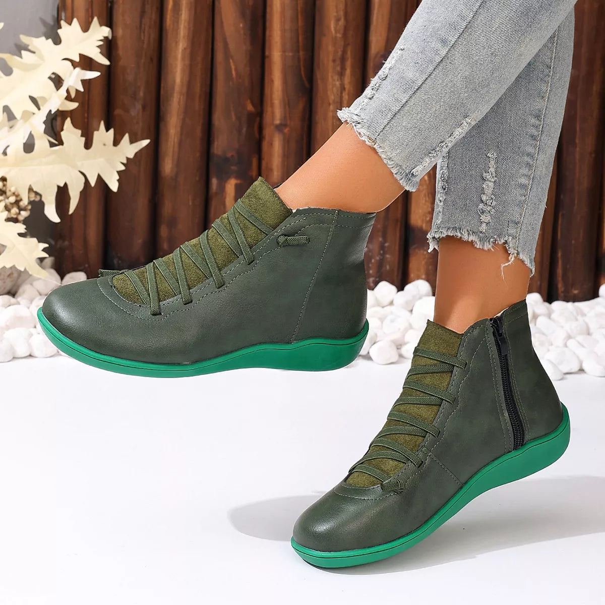 Faux Leather Ankle Boots – Lace-Up — view 18