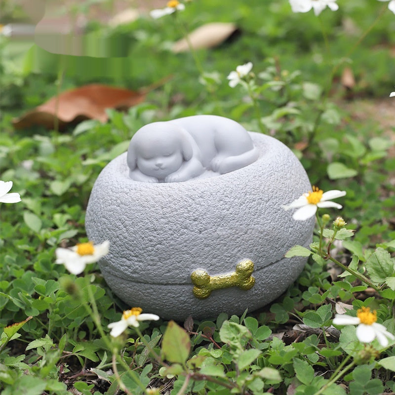 Pet Urn for Ashes – Resin Sleeping Dog or Cat
