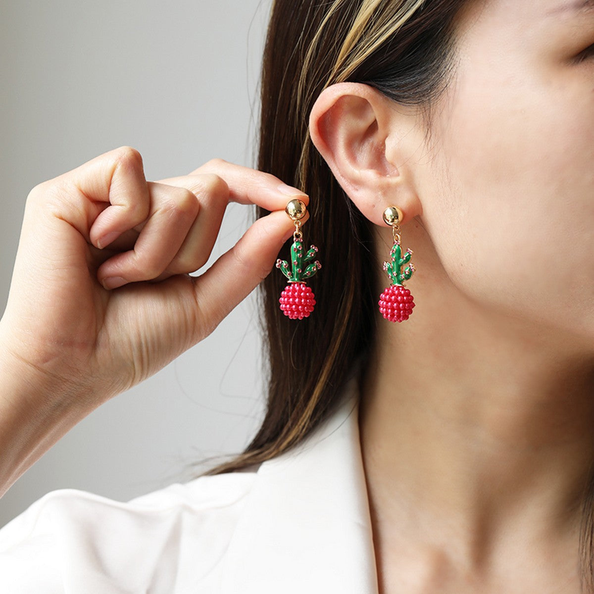 Cactus Earrings – Red Bead or Gold-Tone Cactus