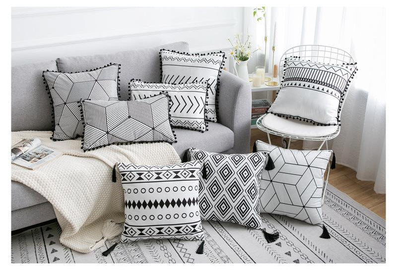 Boho Geometric Throw Pillow Cover with Tassels – view 7