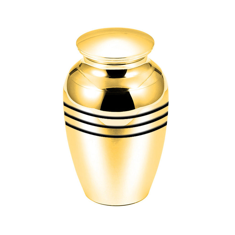 Striped Mini Cremation Urn – Stainless Steel, 70 × 45 mm in Gold