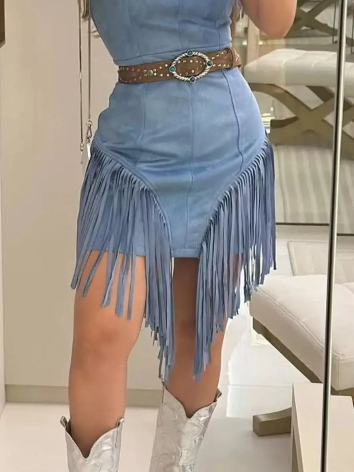 Sleeveless Fringed Mini Dress — view 3