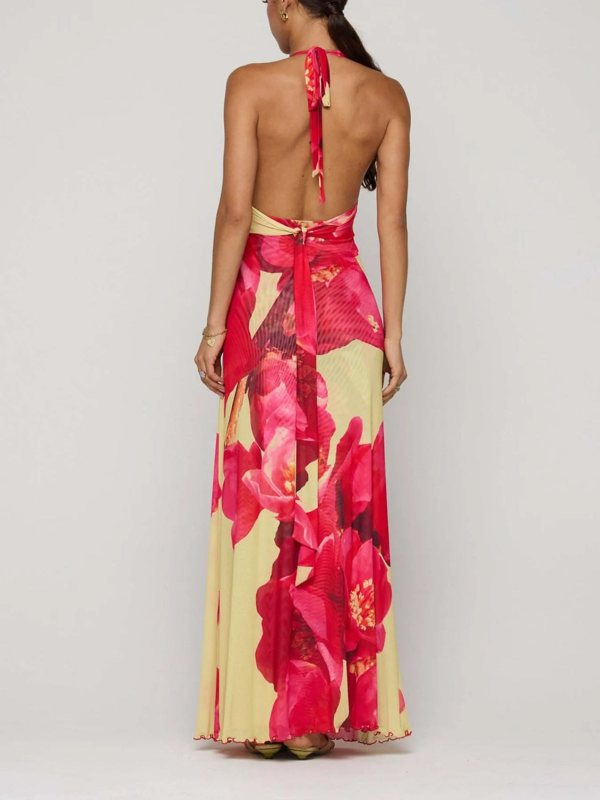 Floral halter deep-V maxi dress — view 13 | Organic Truth