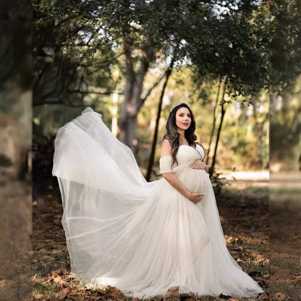 Floaty-Sleeve Maternity Gown – Flowing Train Photoshoot Dress – view 4