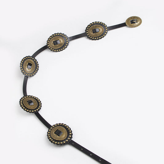 Skinny Concho Western Belt – Black or Camel – view 2