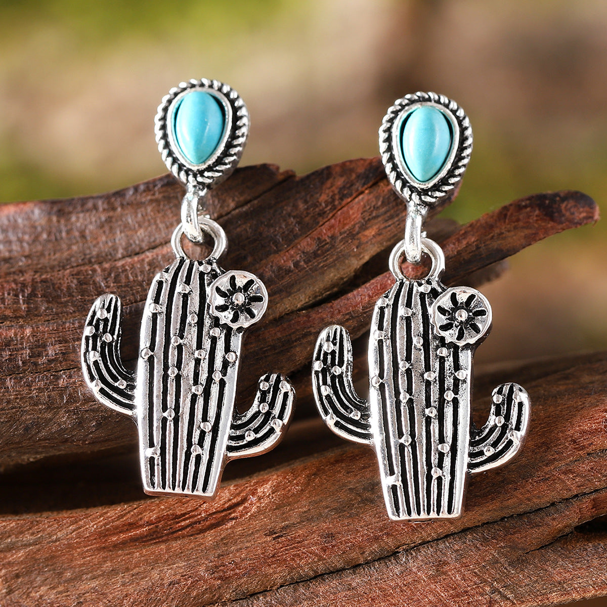 Cactus Drop Earrings – Blue-Green Stone-Look – view 6