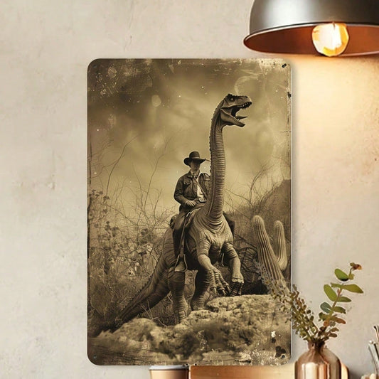 Cowboy Riding a Dinosaur Tin Sign – 8 × 12 in – view 2