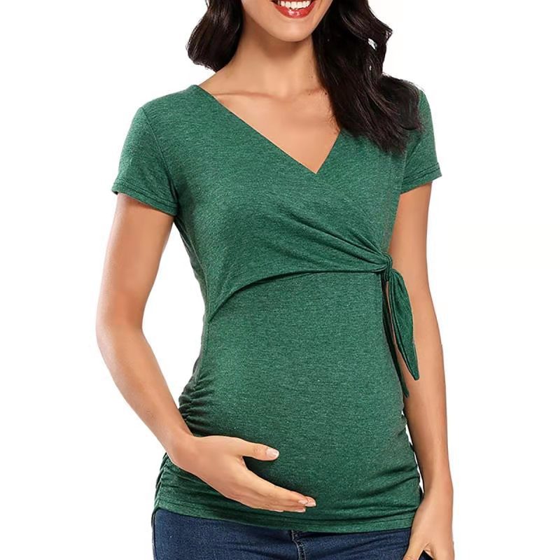 Cross V-Neck Nursing Tee – Twist-Front Maternity Top