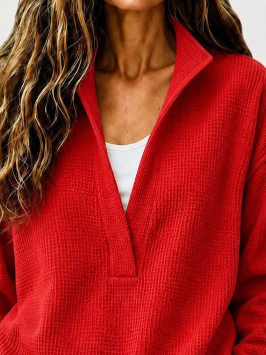 Waffle-Knit Drop-Shoulder Sweatshirt – Plus Size — view 2