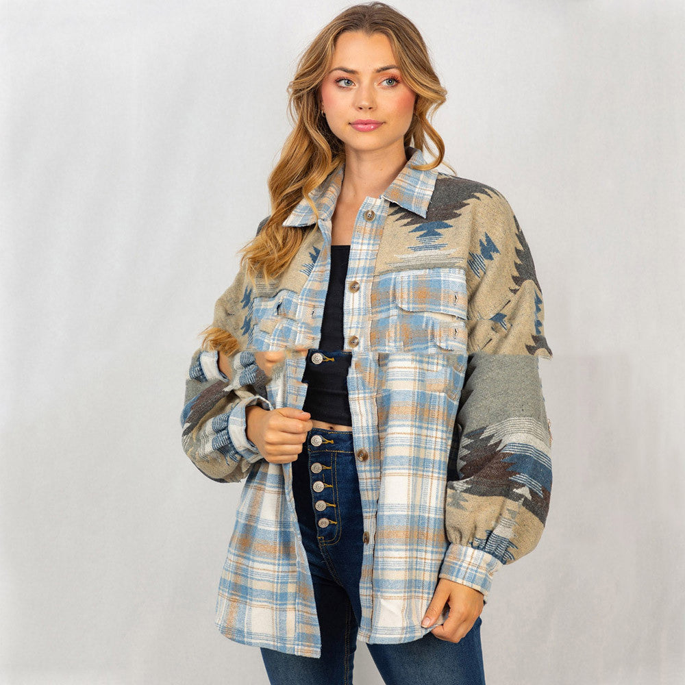 Southwestern-Pattern Plaid Shacket – Women's Western, 4 Colors – view 3