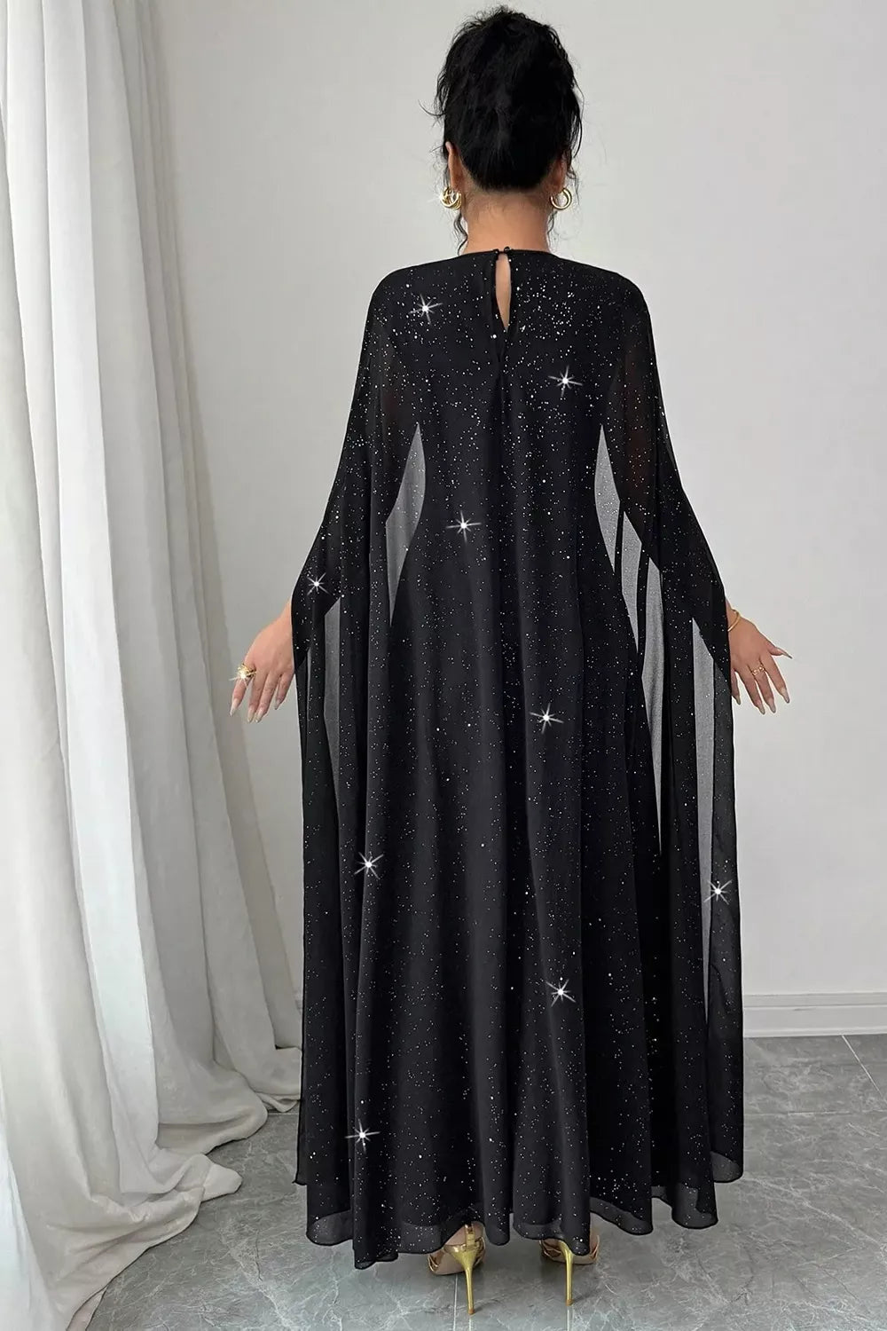 Glitter Maxi Dress – Cape Sleeve — view 2