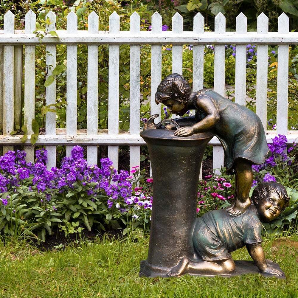 Boy & Girl Resin Garden Statue – view 4