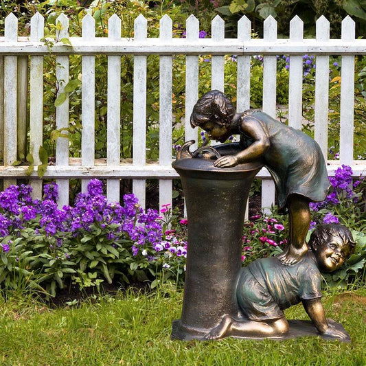 Boy & Girl Resin Garden Statue – view 4