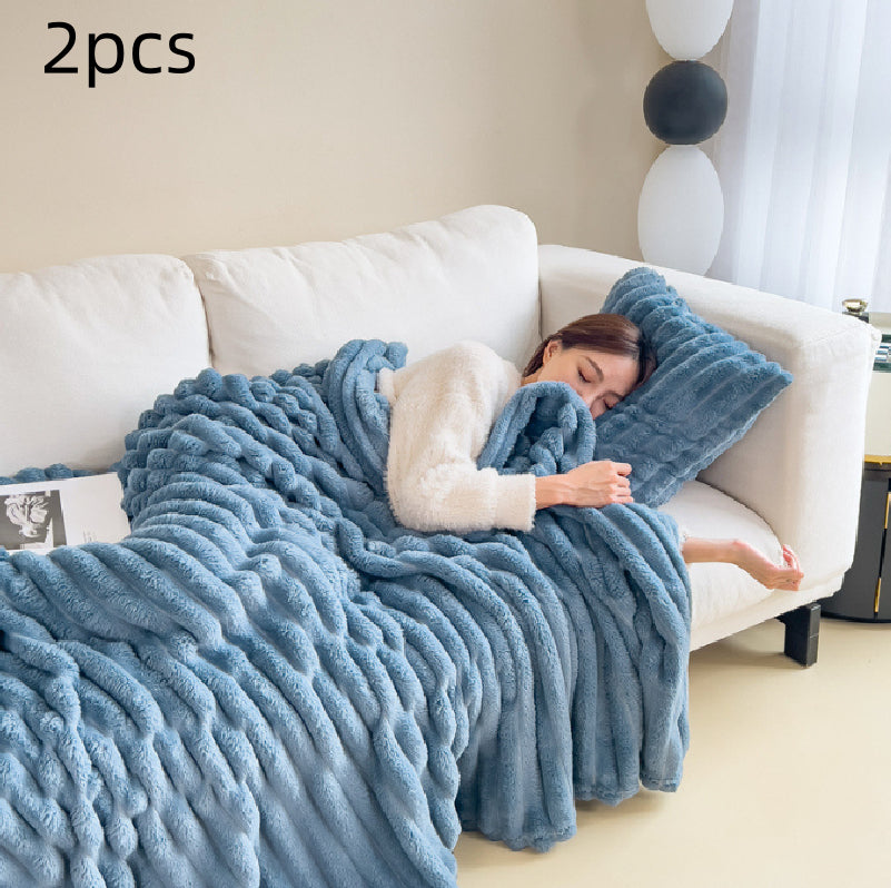 Bubble Texture Faux Fur Throw Blanket – Blue