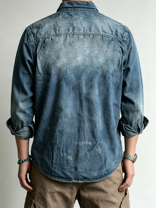 Men's Washed Denim Western Shirt – Distressed Blue – view 2