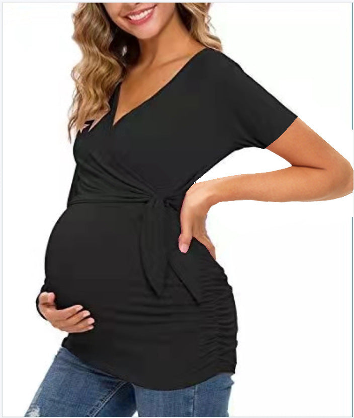Cross V-Neck Nursing Tee – Twist-Front Maternity Top – view 3