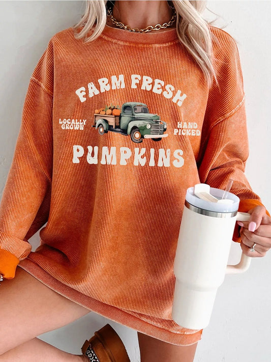 Halloween Pumpkin Sweatshirt — Farm Fresh Ribbed — product photo 2 | Organic Truth