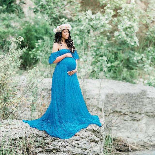 Off-Shoulder Lace Maternity Gown – Trailing Photoshoot Dress – view 2