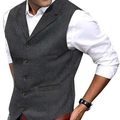 Men's Herringbone Western Waistcoat – Slim Fit, 4 Colors – view 2