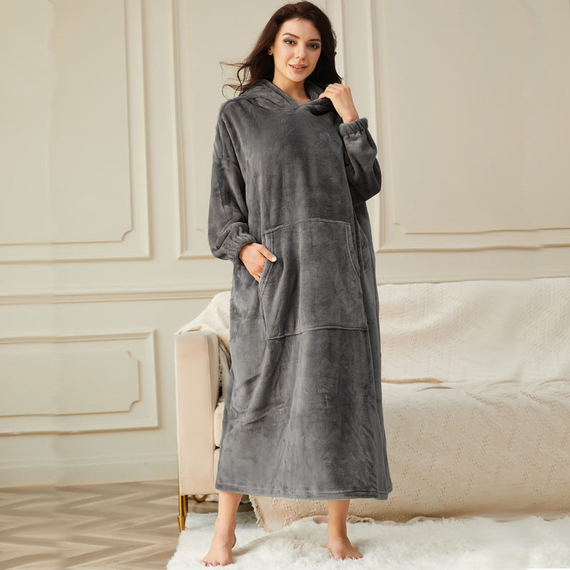 Long Hooded Flannel Lounge Robe – One Size, 11 Colors
