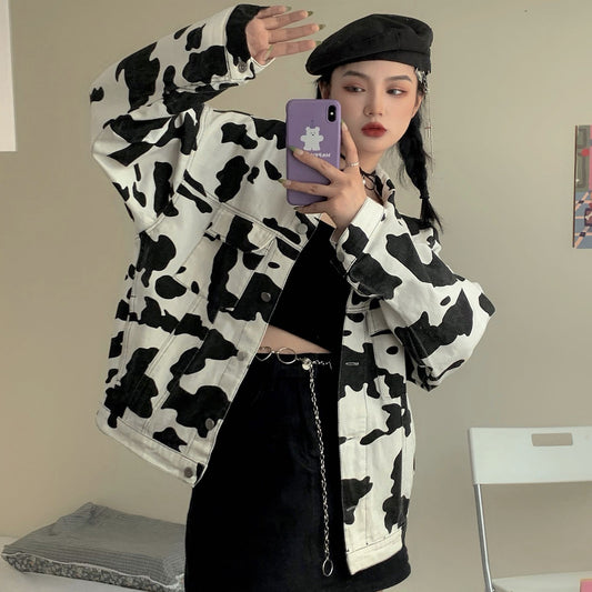 Cow Print Jacket – Women's Denim, Loose Fit – view 2