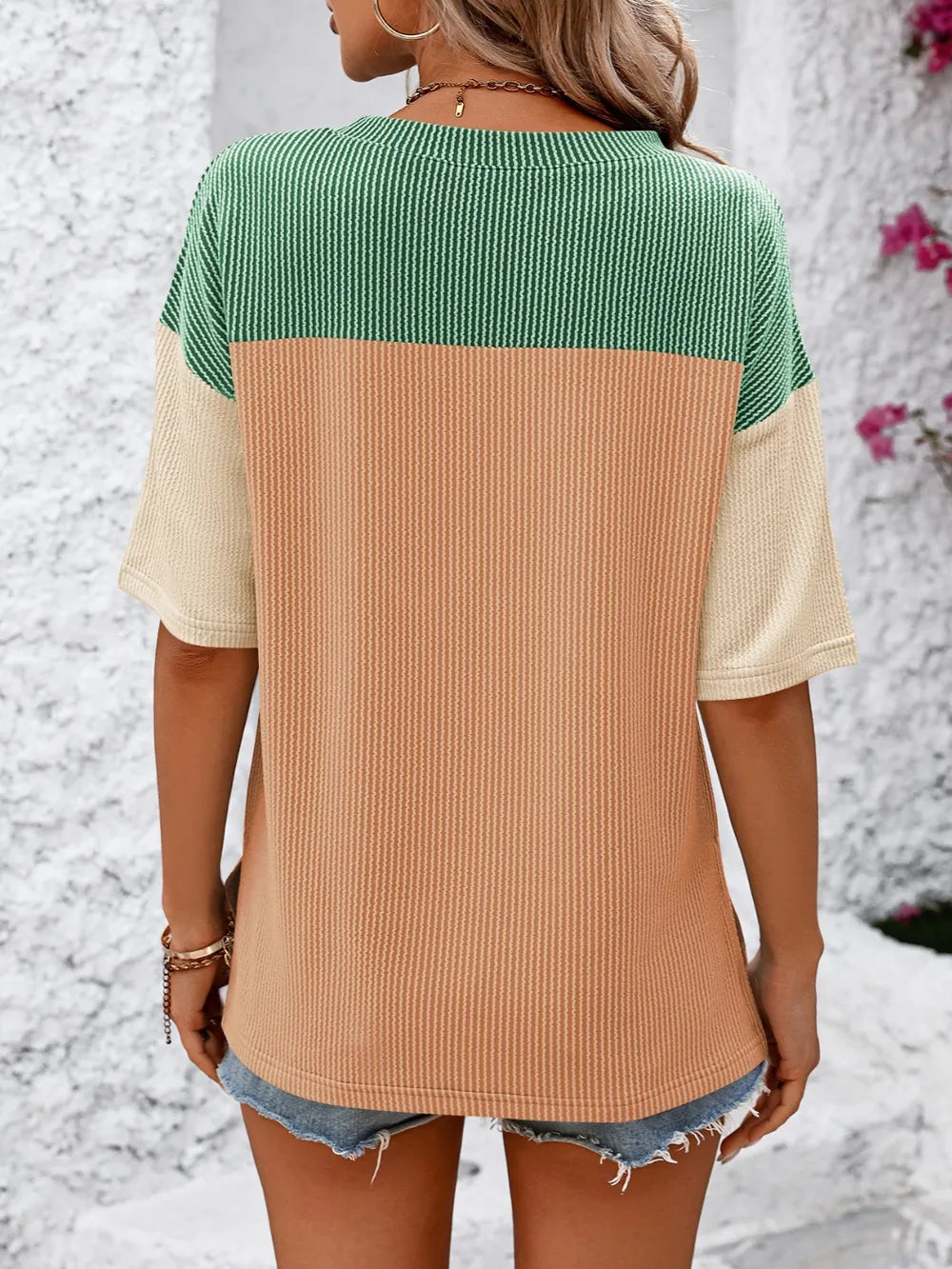 Color-block round-neck half-sleeve tee — view 24 | Organic Truth