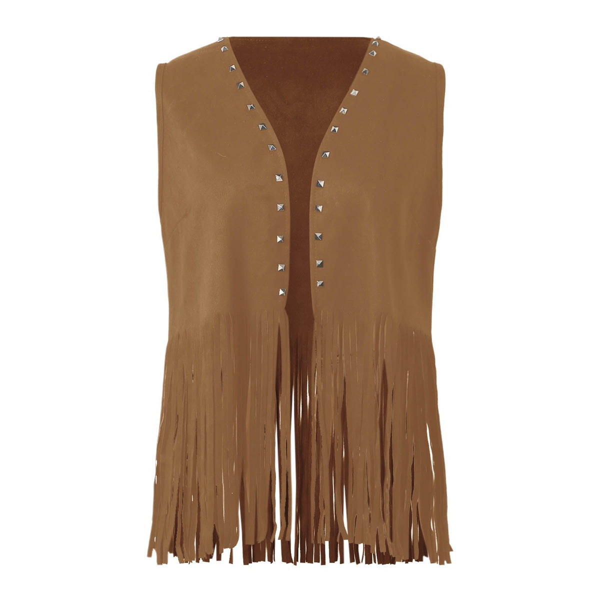 Studded Fringe Vest – Women's Faux Suede, Mid Length – view 2