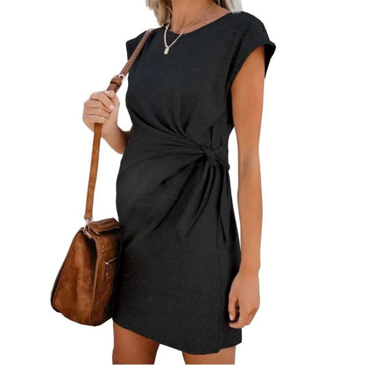 Tie-Front Maternity Dress – Short-Sleeve Round Neck – view 3