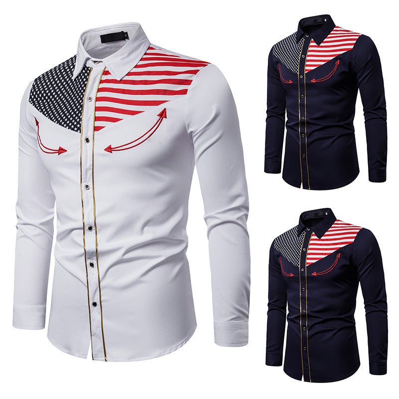 Men's American Flag Western Shirt – Embroidered Yoke – view 3