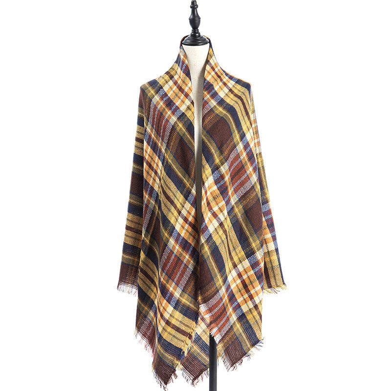 Plaid Square Blanket Scarf – 55 × 55 in – D6