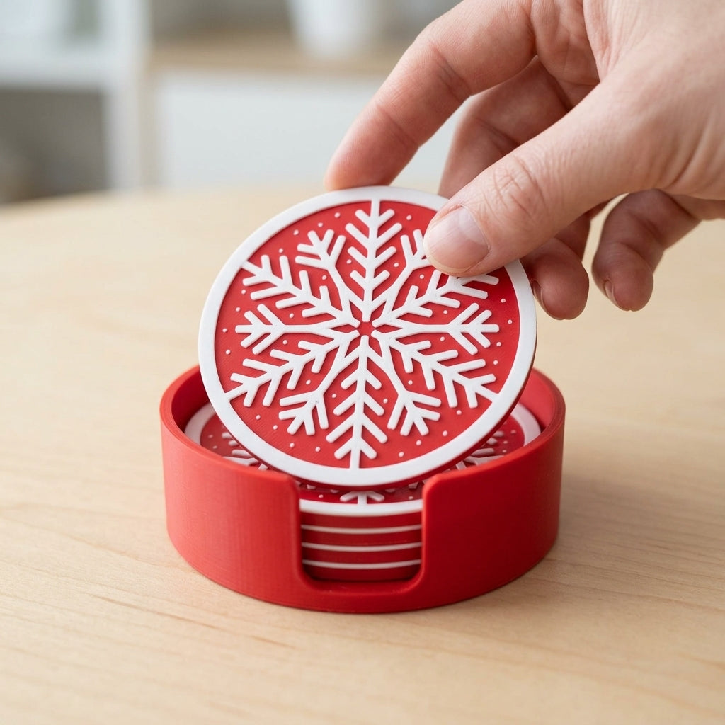 Snowflake coaster set with holder – detail view 1