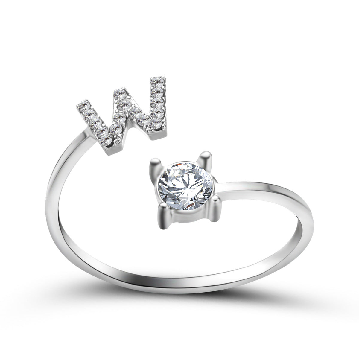 Adjustable initial ring – Silver / W