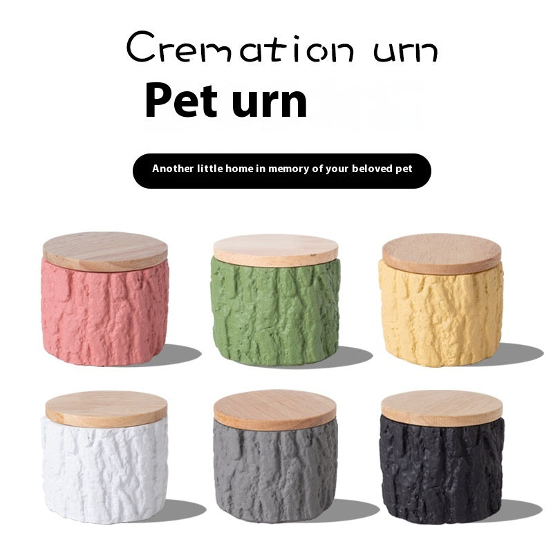Small pet urn: Textured Cement Small Pet Urn with Wood Lid – 130 ml