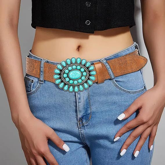Western Cluster Buckle Belt – Blue-Green Stone Glow – view 4