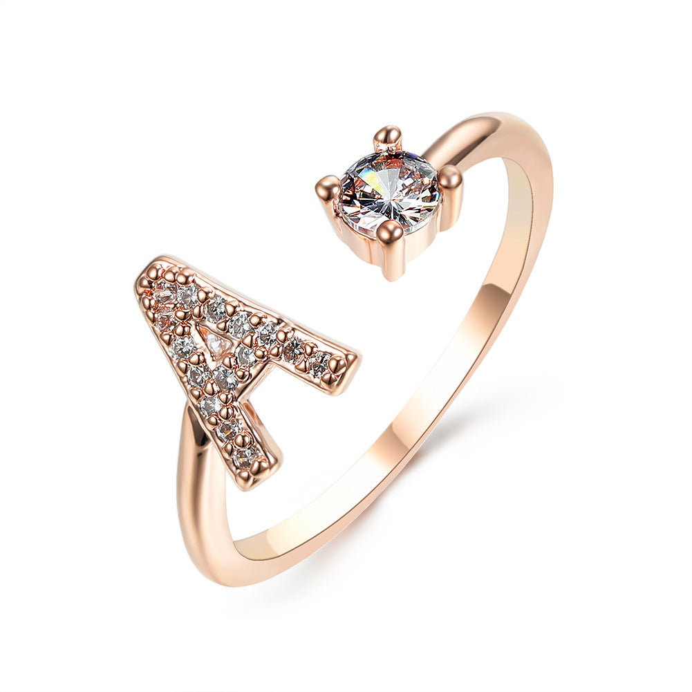 Adjustable initial ring – Rose Gold / A