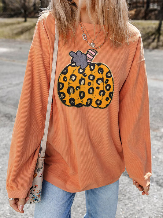 Halloween Pumpkin Sweatshirt — Leopard Patchwork — product photo 2 | Organic Truth