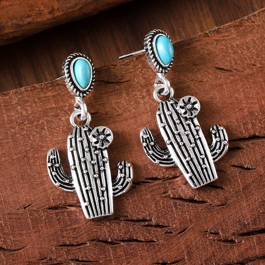 Cactus Drop Earrings – Blue-Green Stone-Look – view 2