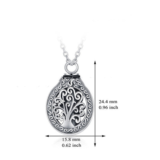 Tree of Life Oval Urn Necklace – Stainless Steel – detail view 1